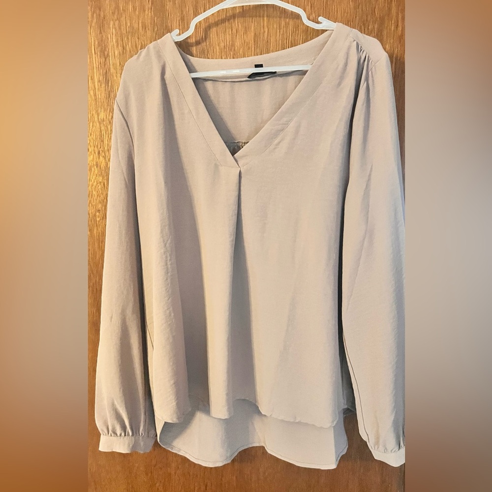 mittoshop Light tan V Neck Long Sleeve Blouse